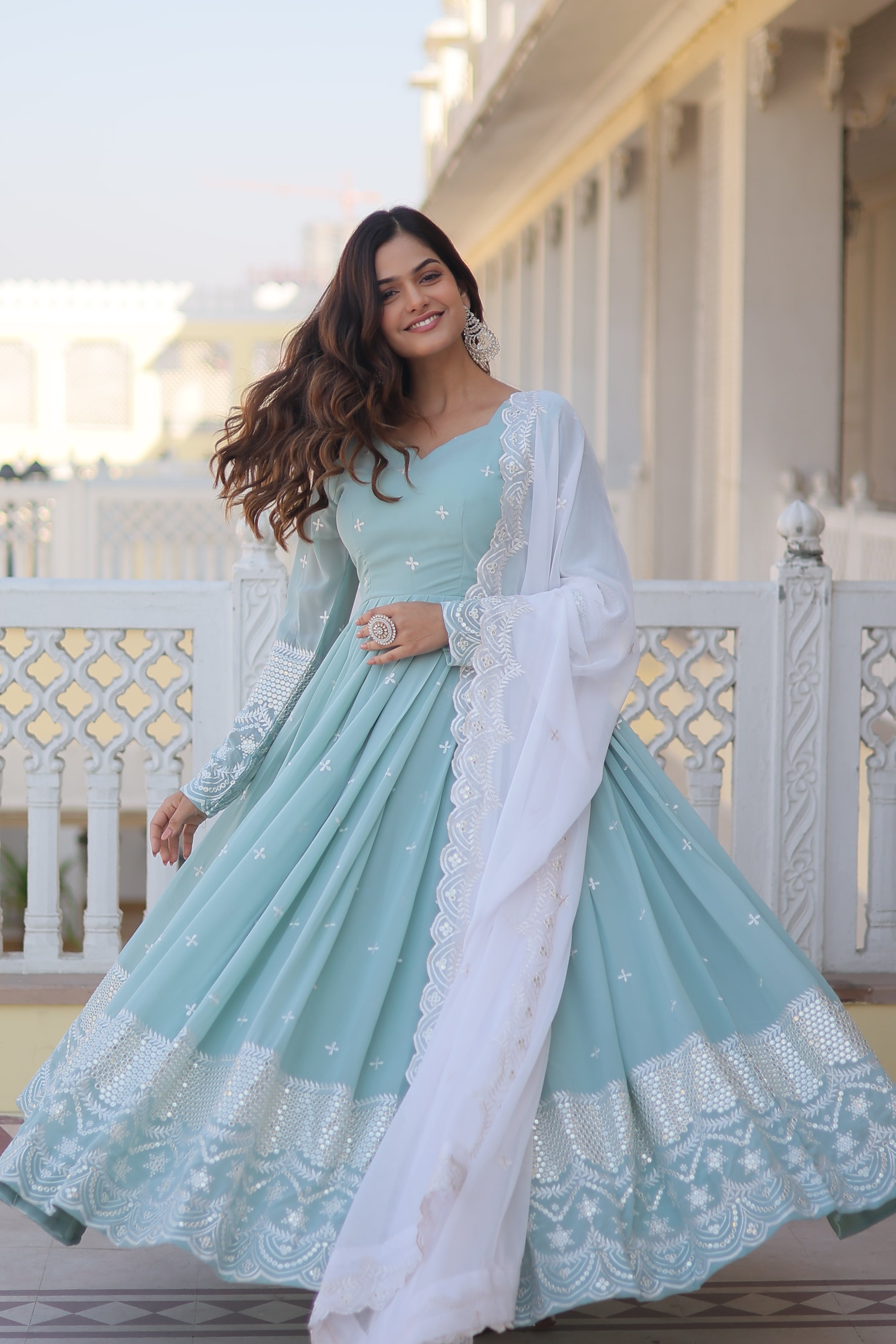 Faux Georgette Kurta Set with Micro Cotton Pants & Dupatta | Elegant Ethnic Wear