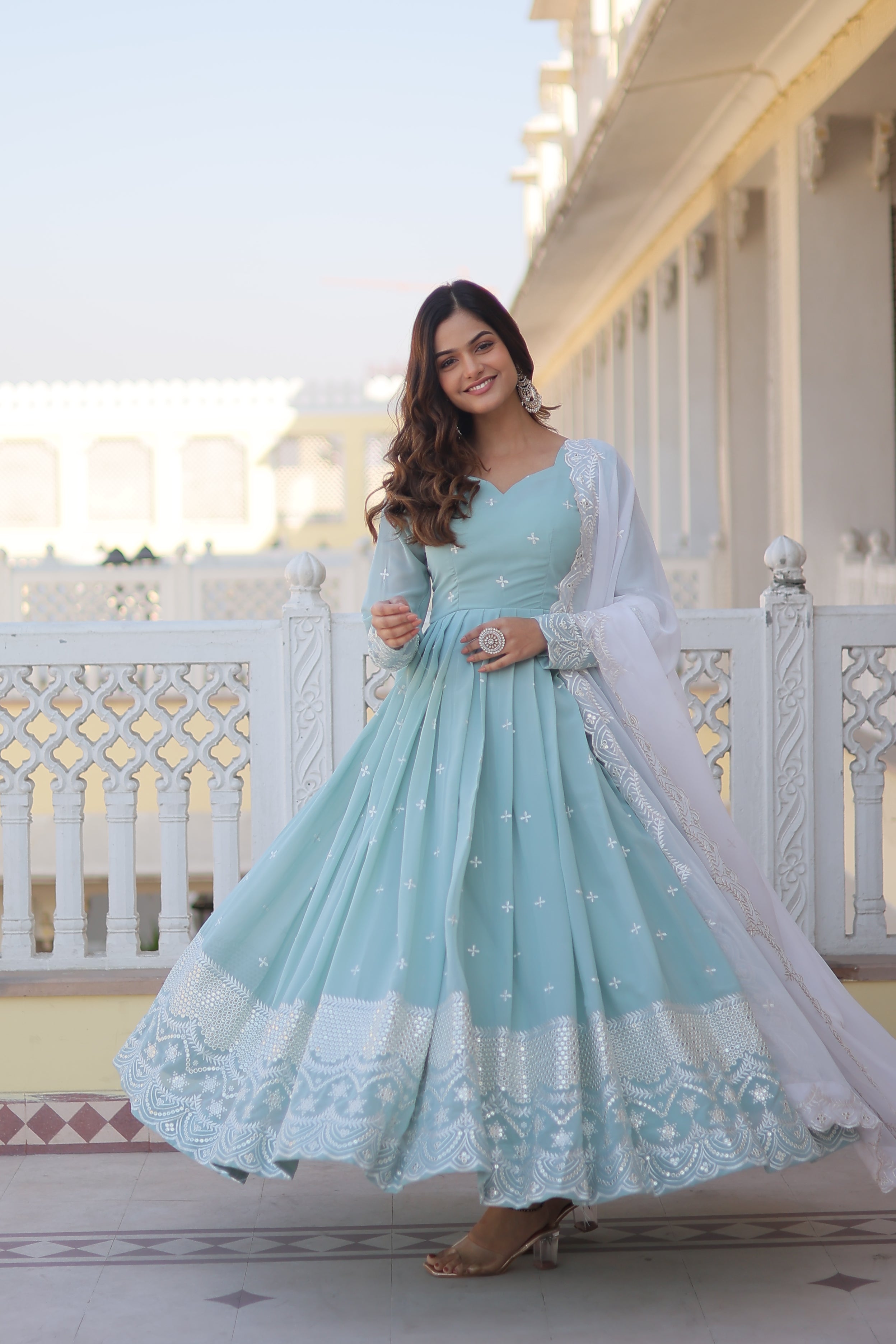 Faux Georgette Kurta Set with Micro Cotton Pants & Dupatta | Elegant Ethnic Wear