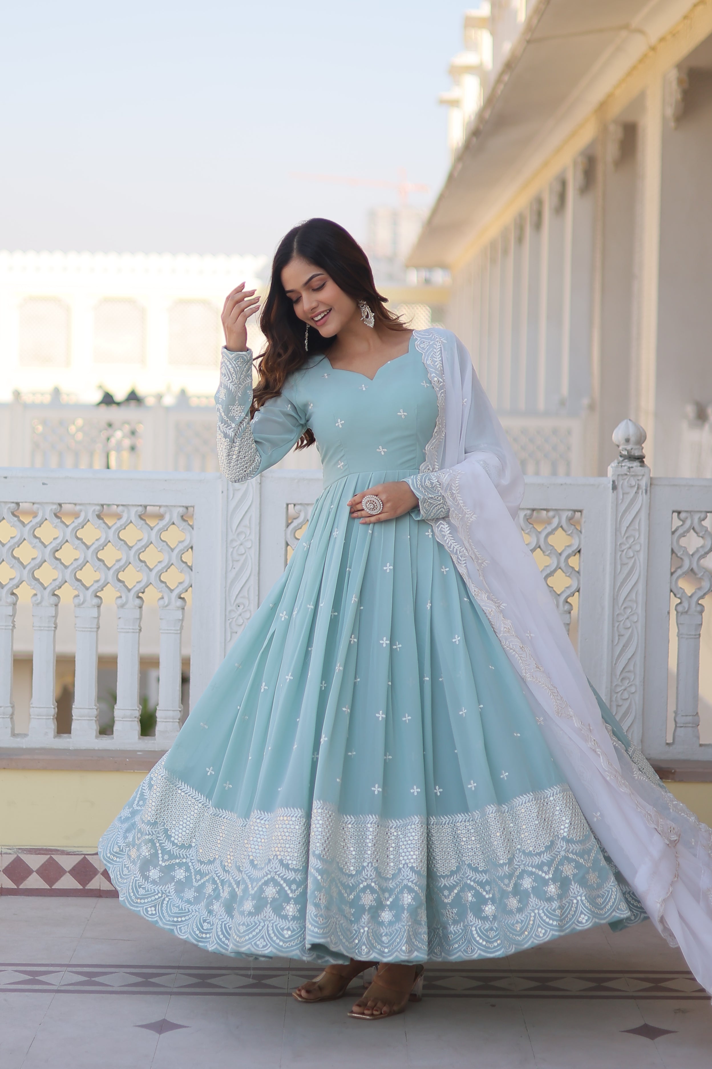 Faux Georgette Kurta Set with Micro Cotton Pants & Dupatta | Elegant Ethnic Wear